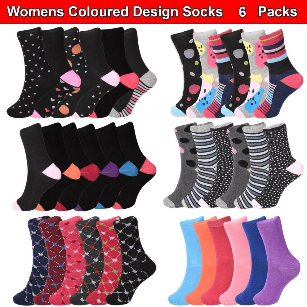 (Multi - RS366) Womens Sport Socks Cotton Rich Casual Breathable