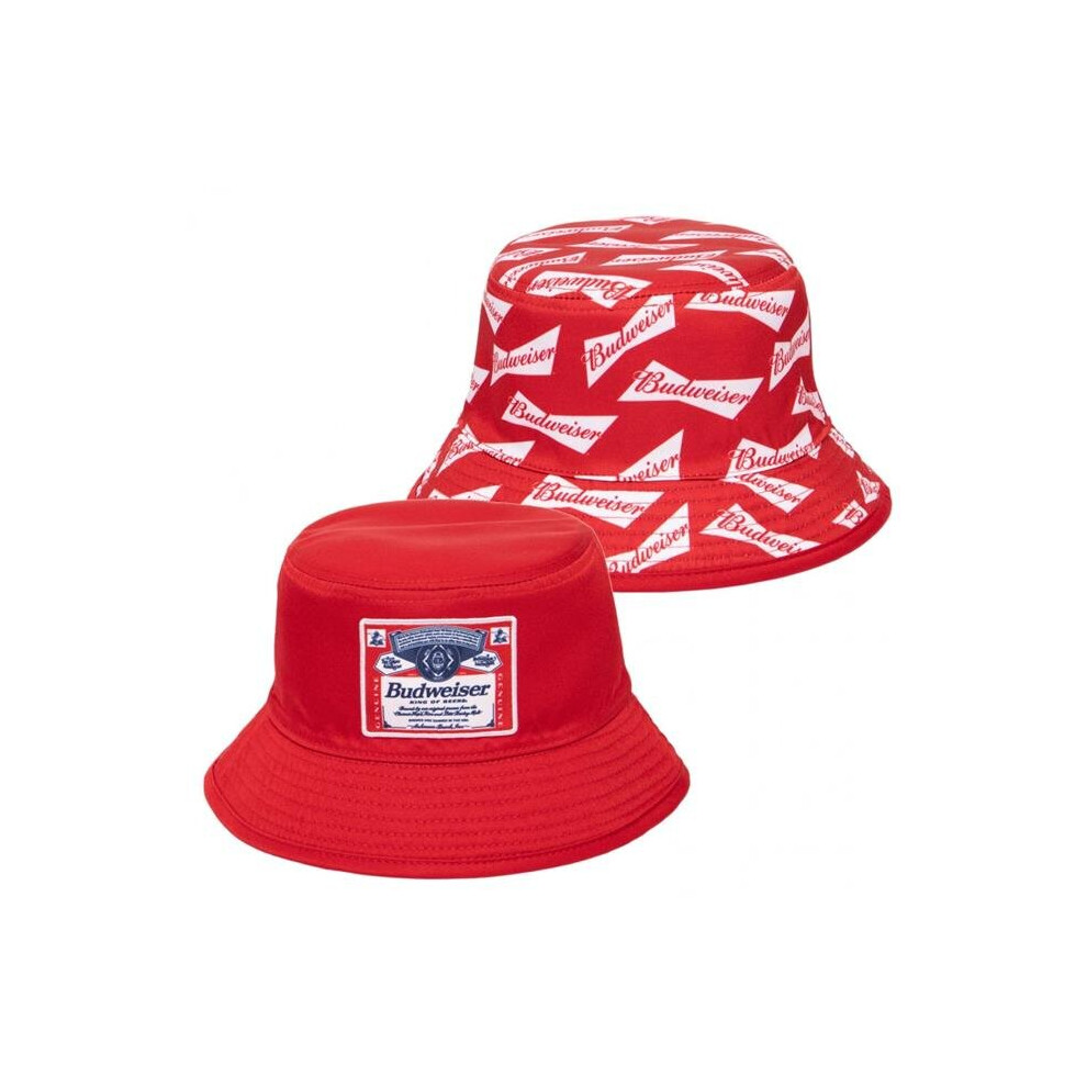 Budweiser 830942 Beer Label & All Over Ribbons Reversible Text Bucket Hat