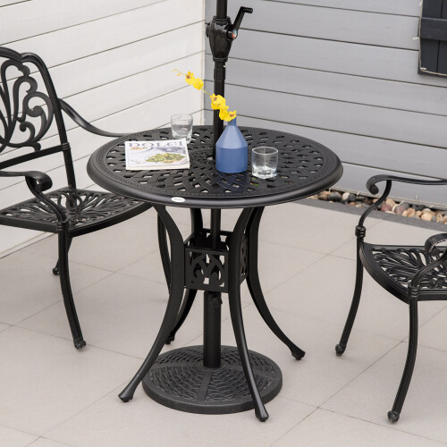 Outsunny Outsunny 78cm Round Garden Dining Table with Parasol Hole Cast 2