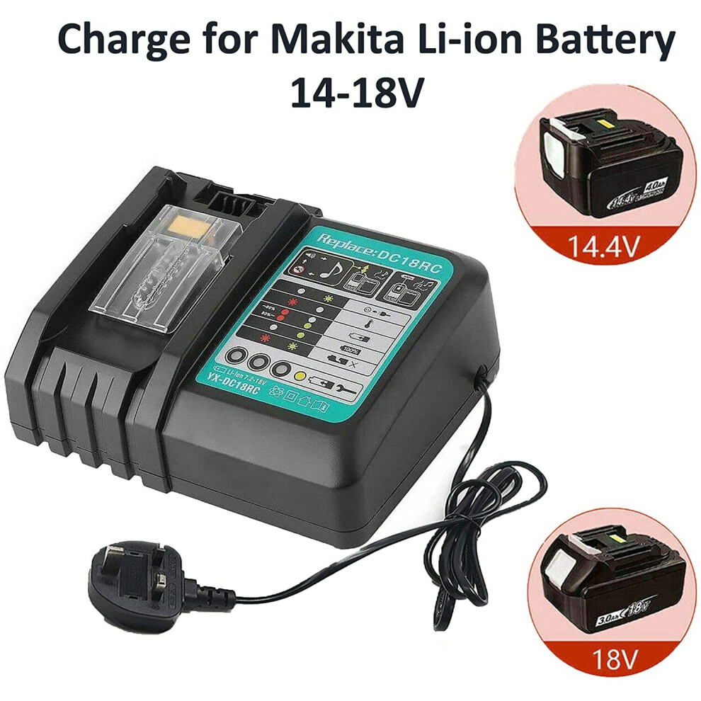 14.4V-18V Replacement Battery Charger DC18RC UK-Makita Tool Compatible