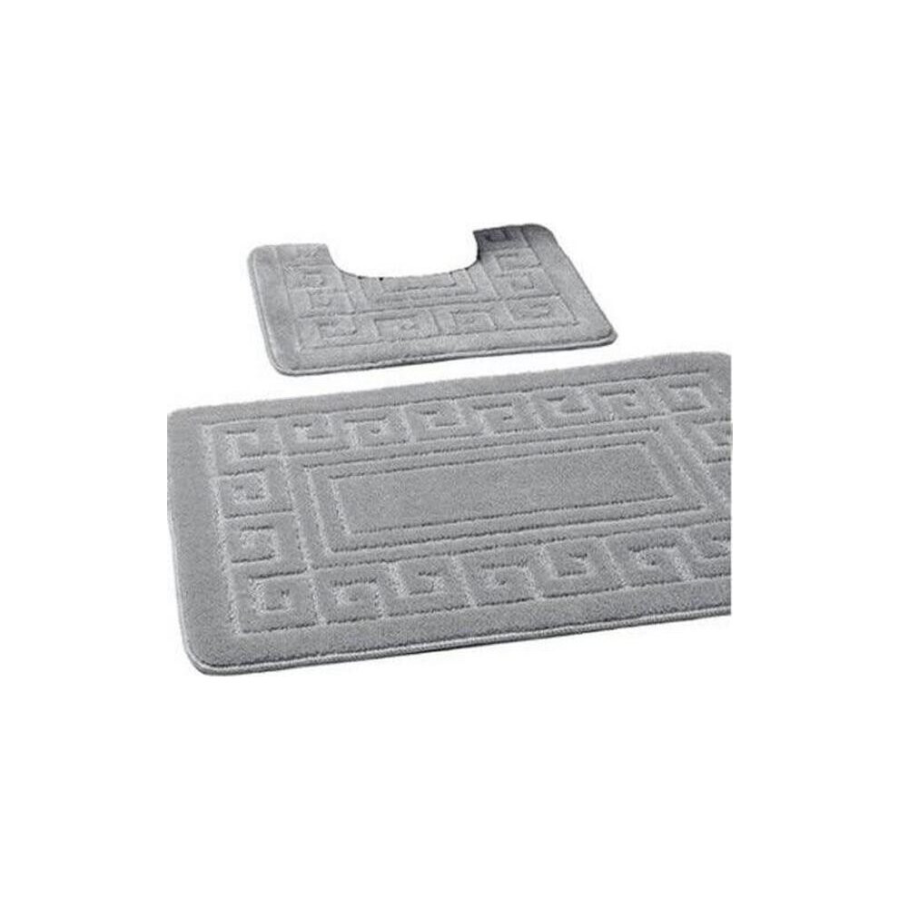 New Greek Style 2 Piece Bath Mat Set Non-Slip 13 Colours (Grey)