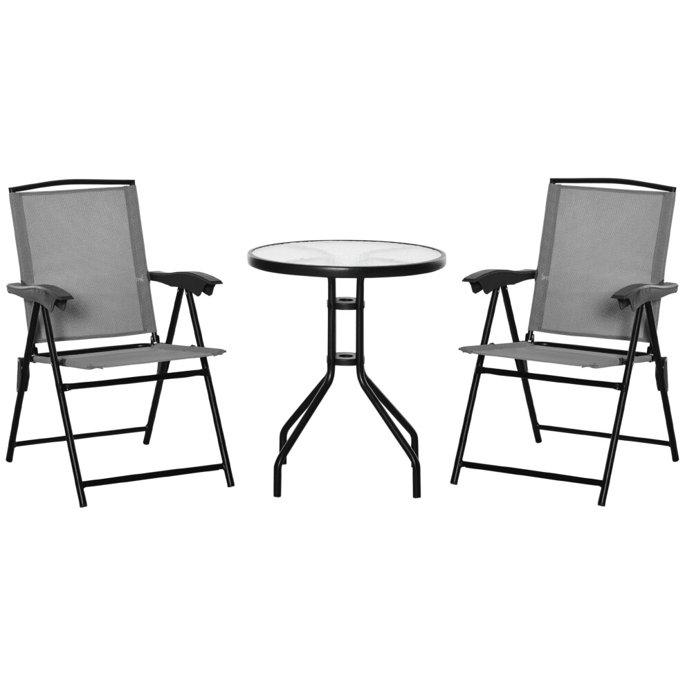 Outsunny Patio Bistro Set Folding Chairs Garden Coffee Table Grey Brown,Grey