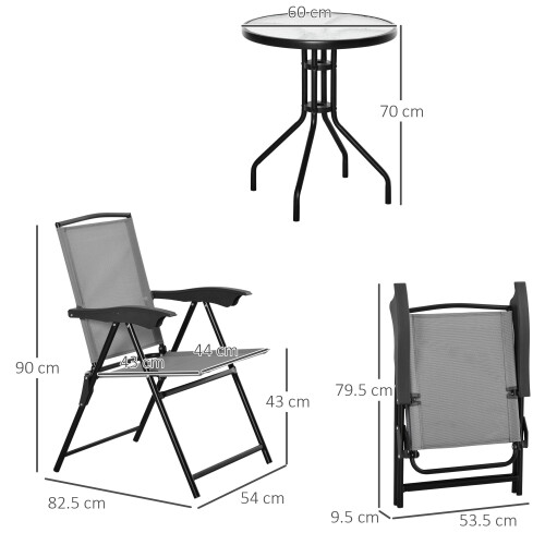 Outsunny Outsunny Patio Bistro Set Folding Chairs Garden Coffee Table Grey 1
