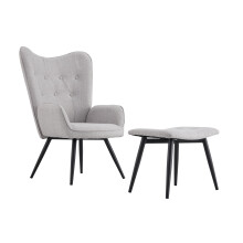 Modern Linen Grey Armchair sofa with footstool G-0508