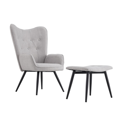 Spot On Dealz Modern Linen Grey Armchair sofa with footstool G-0508