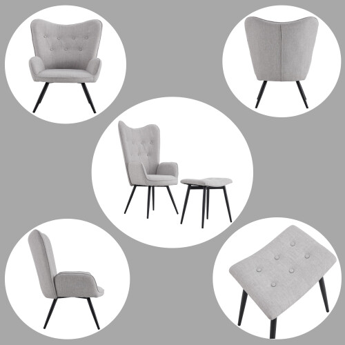 Spot On Dealz Modern Linen Grey Armchair sofa with footstool G-0508 2