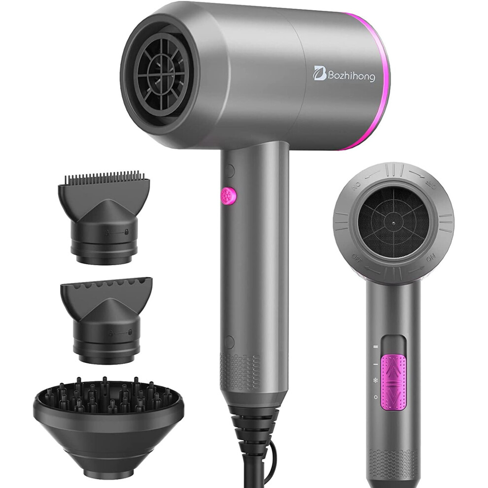 Bozhihong Professional Hair Dryer, 2000W Fast Drying Ionic Hairdryer With Diffuser