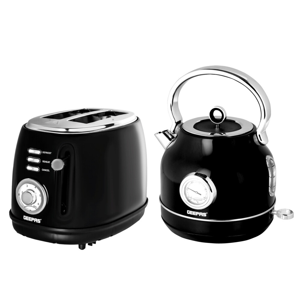 Geepas 1.7L 3KW Jug Kettle & 2-Slice Toaster 850W Set Kitchen Black