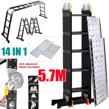 5.7M Multi-Purpose Aluminium Folding Extension Ladder With Platform UK