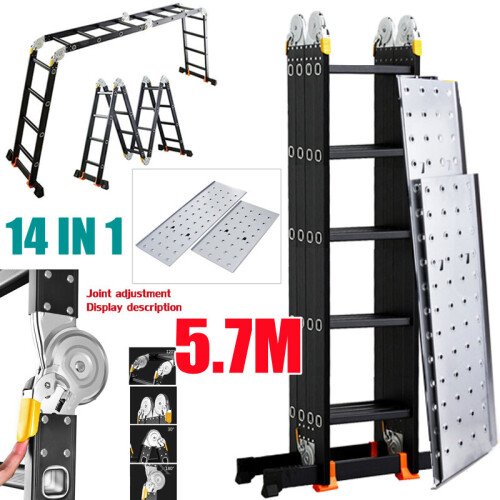 5.7M Multi-Purpose Aluminium Folding Extension Ladder With Platform UK