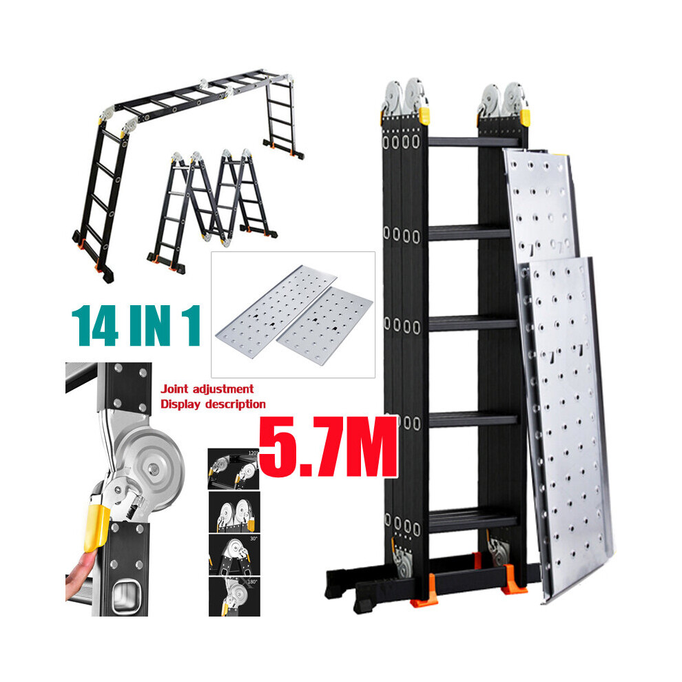5.7M Multi-Purpose Aluminium Folding Extension Ladder With Platform UK