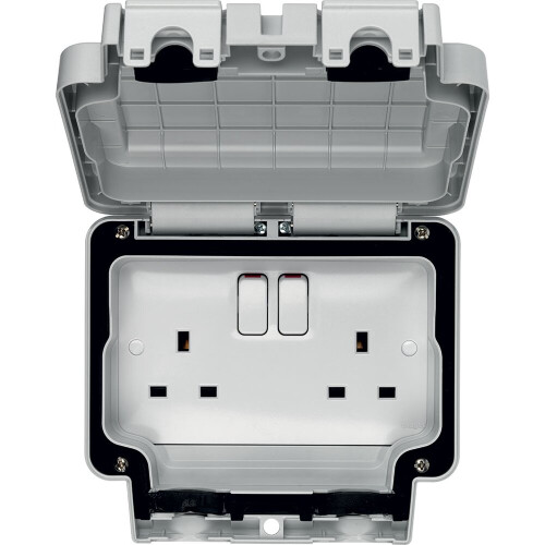 Hager WXPSS82 Weatherproof Switch Socket IP66 13 Amp - 2 Gang