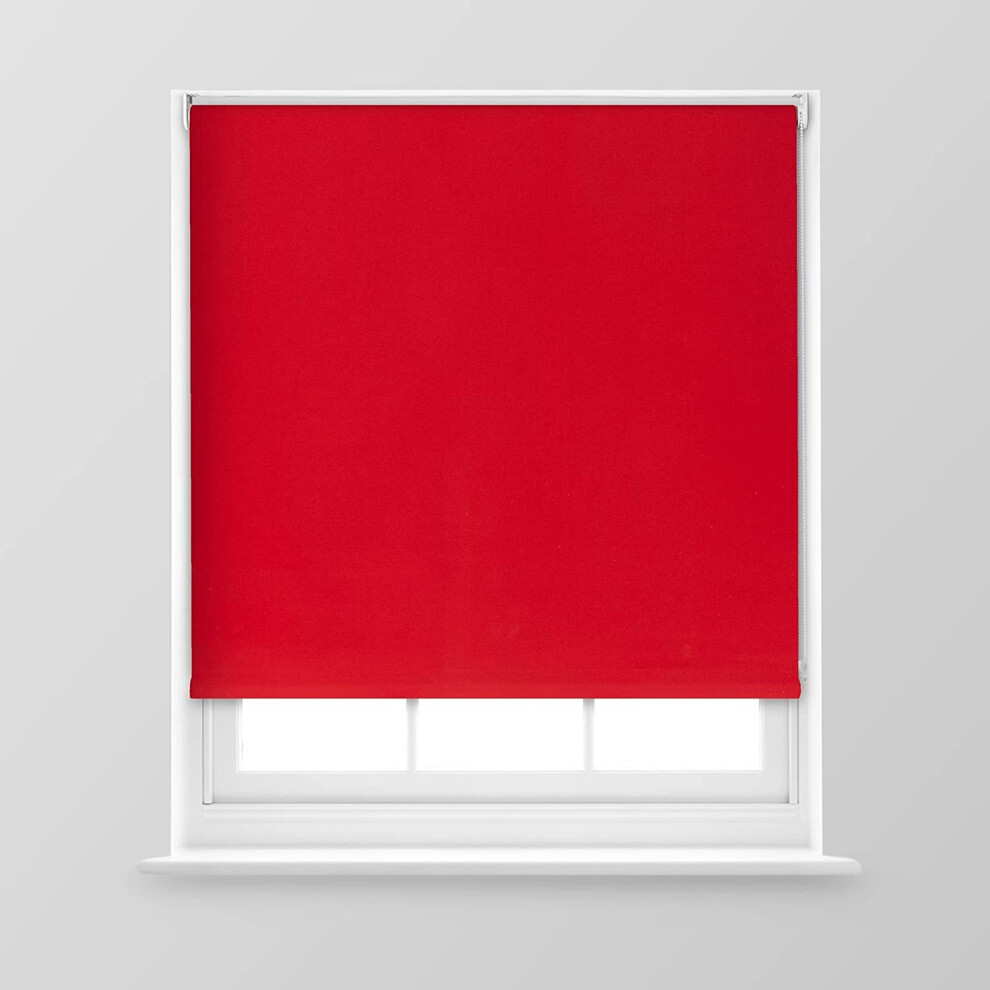 (Red, 90cm x 170cm (35.4" x 66.9") (3FT)) A.Unique Home Premium Trimmable Thermal Blackout Roller Window Blind in a Variety of Colours and Sizes Ideal