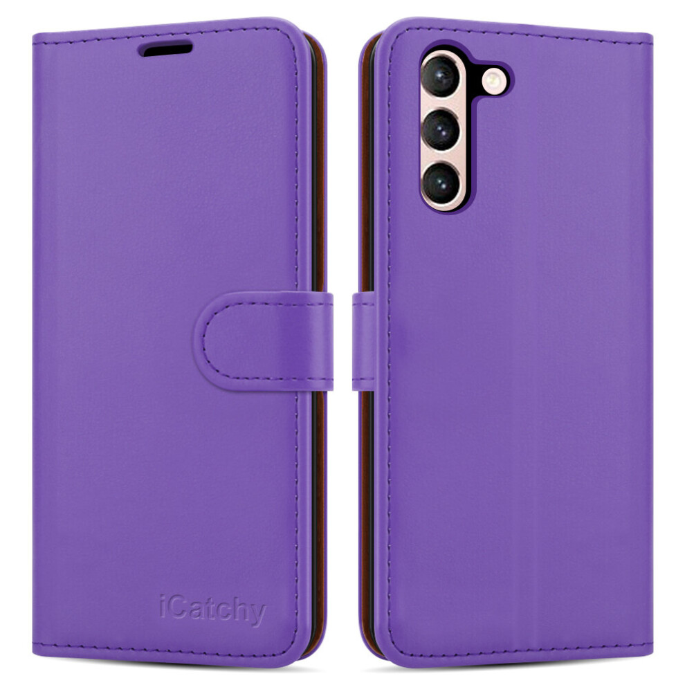 (Lalic) For Samsung Galaxy S22 Leather Wallet Case Purple 5056298014057