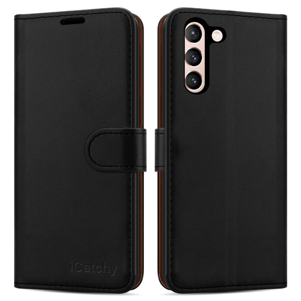 Icatchy (Black) For Samsung Galaxy S22 Leather Wallet Case Black