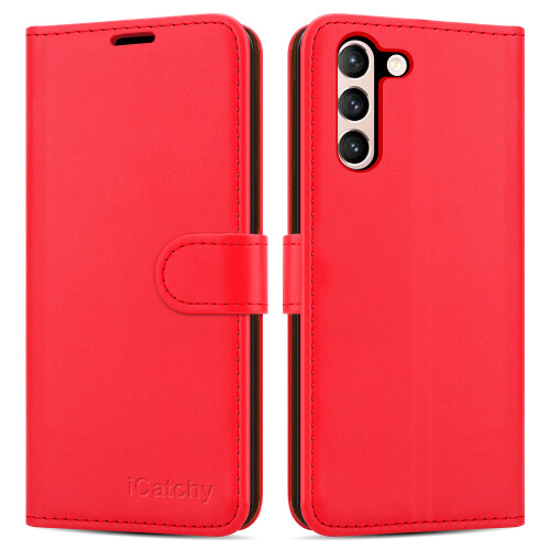 (Red) For Samsung Galaxy S22 Leather Wallet Case