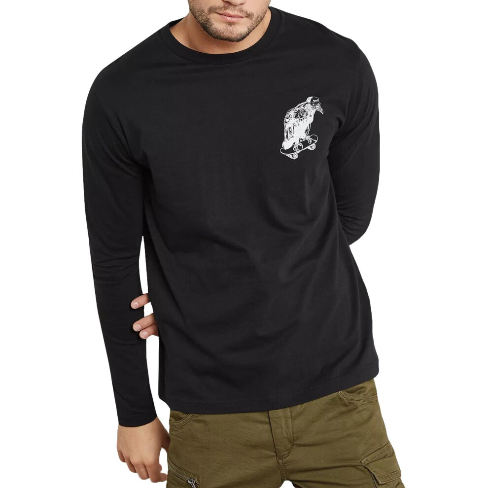 (Black, S) Mens Brave Soul T Shirts Long Sleeve Crew Neck Top