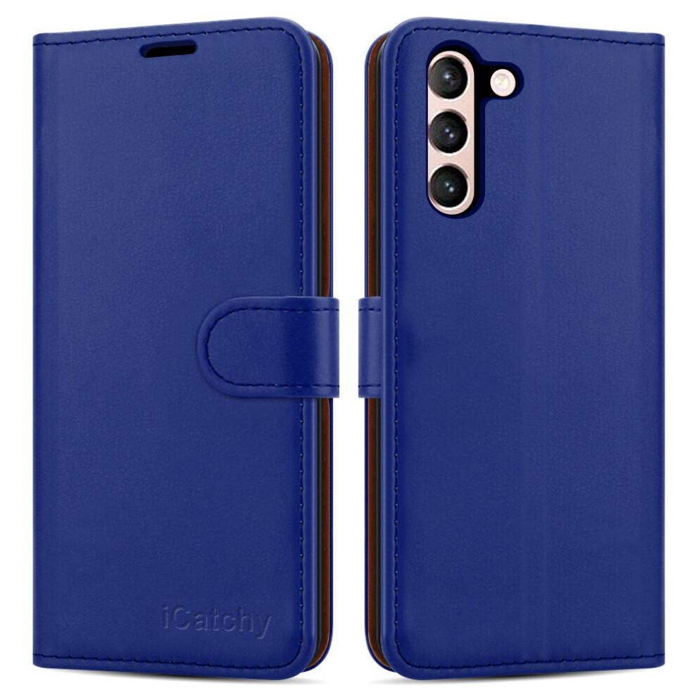 (Blue) For Samsung Galaxy S22 Leather Wallet Case Blue 5056298014040