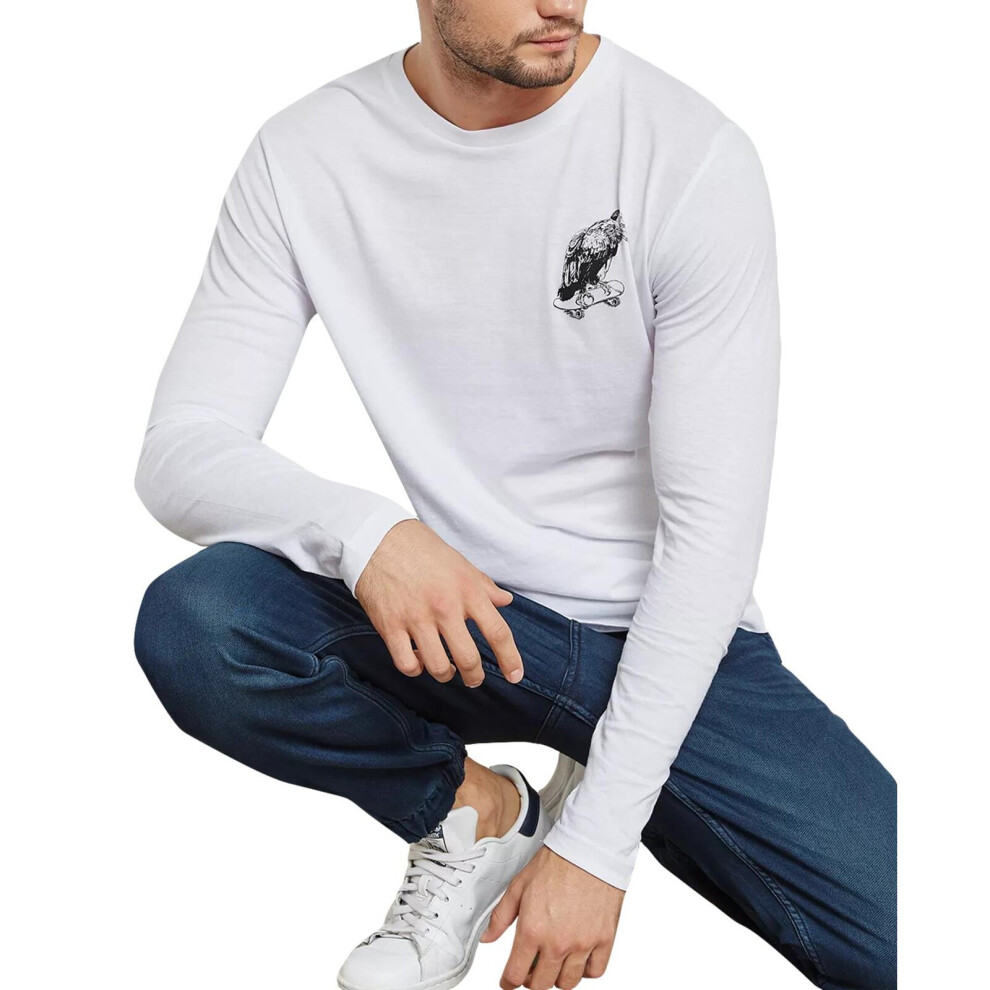 (White, S) Mens Brave Soul T Shirts Long Sleeve Crew Neck Top