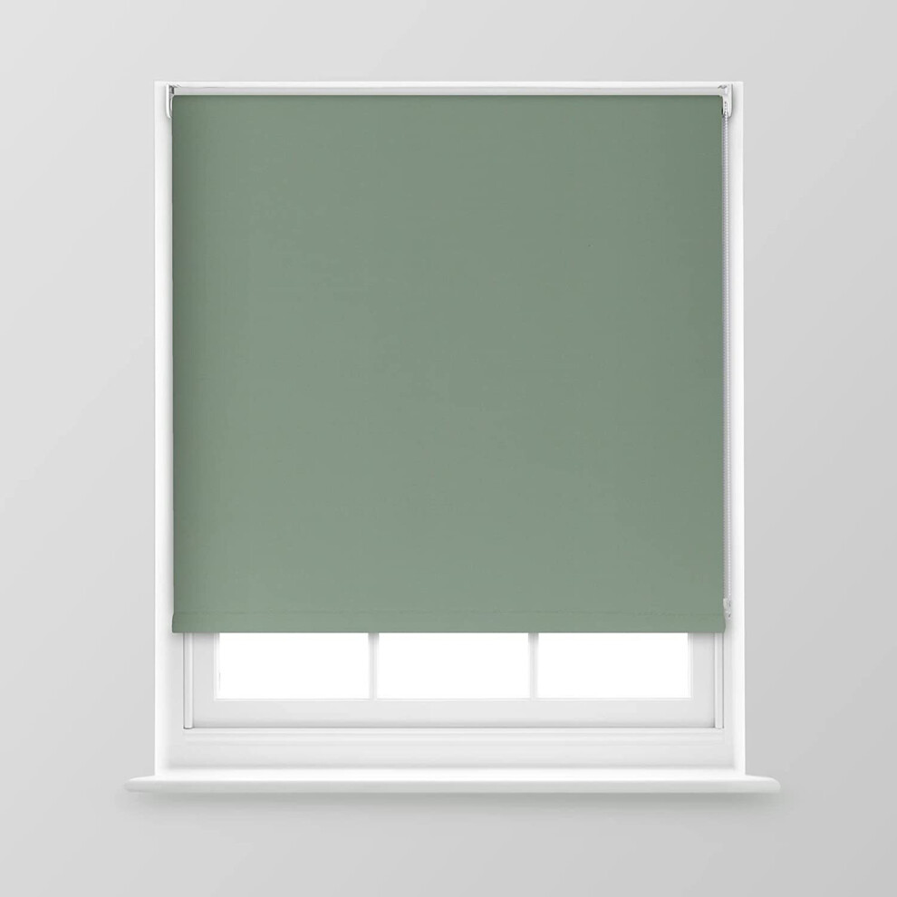 (Sage, 150cm x 170cm (59" x 66.9") (5FT)) A.Unique Home Premium Trimmable Thermal Blackout Roller Window Blind in a Variety of Colours and Sizes Ideal