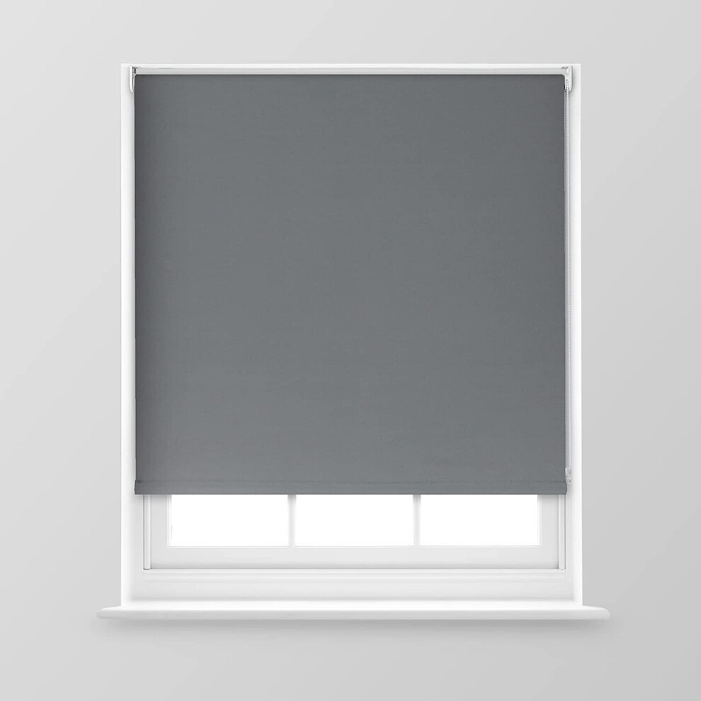 (Charcoal, 60cm x 170cm (23.6" x 66.9") (2FT)) A.Unique Home Premium Trimmable Thermal Blackout Roller Window Blind in a Variety of Colours and Sizes