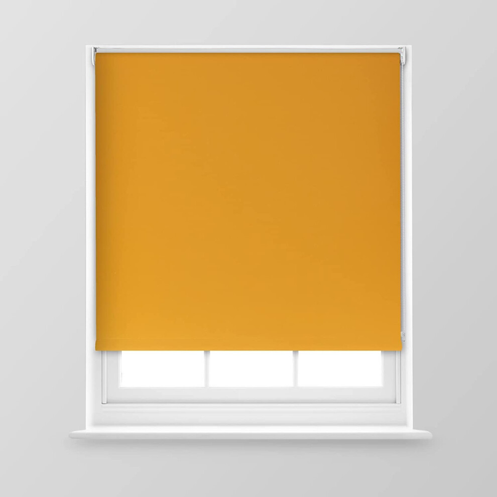 (Ochre, 150cm x 170cm (59" x 66.9") (5FT)) A.Unique Home Premium Trimmable Thermal Blackout Roller Window Blind in a Variety of Colours and Sizes Idea