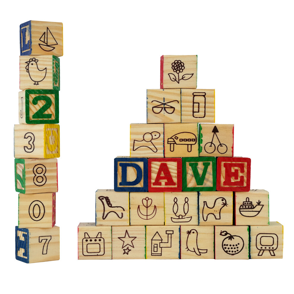 The Magic Toy Shop 30pc Wooden Alphabet Block Set | Letter & Number Cubes