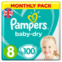 Pampers Baby Nappies Size 8 (17+ kg/37.5 Lb), Baby-Dry, 100 Count, MONTHLY SAVINGS PACK, Air Channels for Breathable Dryness Overnight