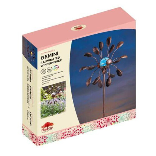 Smart Garden Gemini Wind Spinner Solar LED Crackle Colour Change Globe Bronze Stake 5030040 1