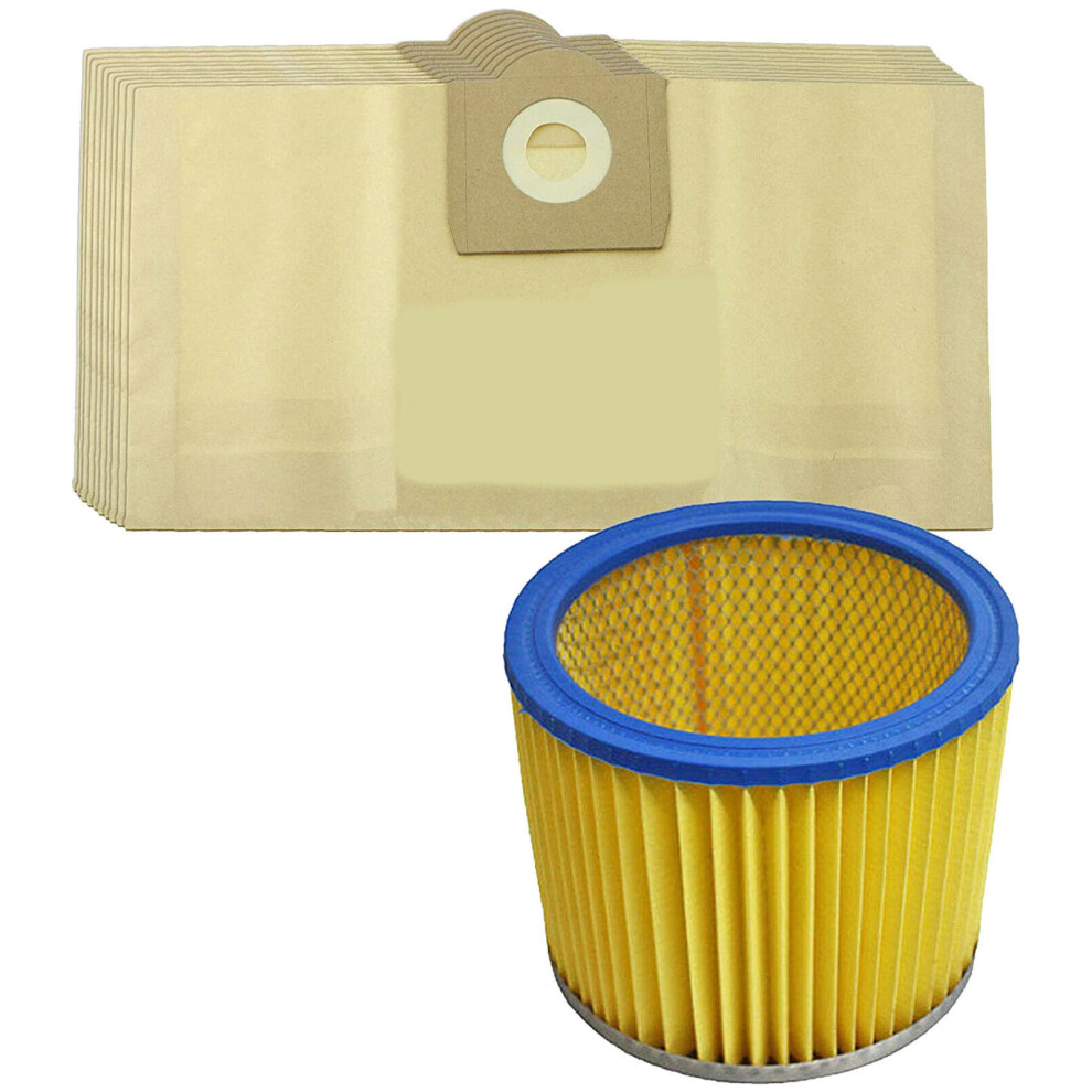 Spares2go 10 Bags & Filter Compatible With Lidl Parkside Vacuums Pnts 1250 1300 A1 1400 B1 1500