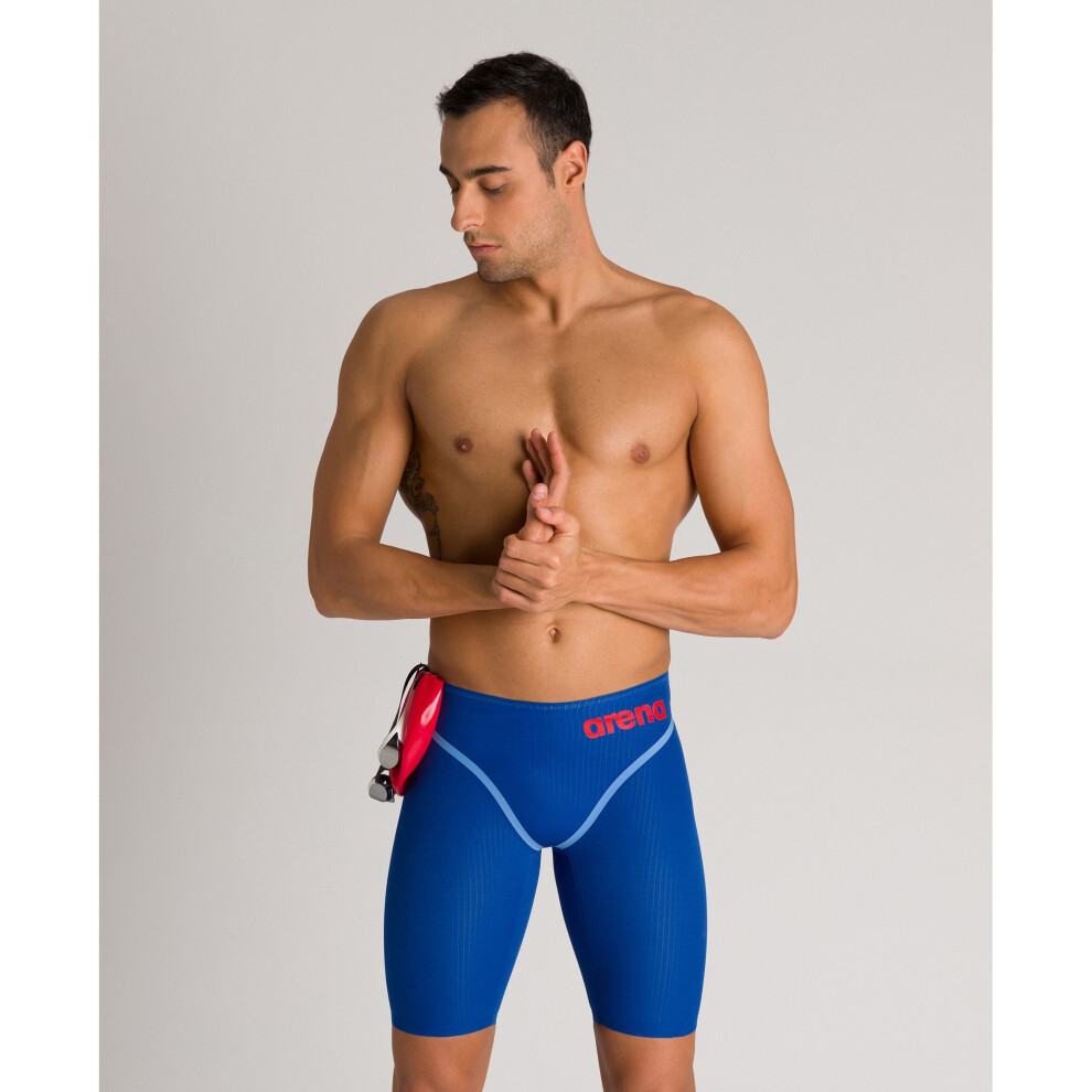 (22) Arena Race Men's Swimming Jammer Powerskin Carbon Core FX Shorts in Ocean Blue