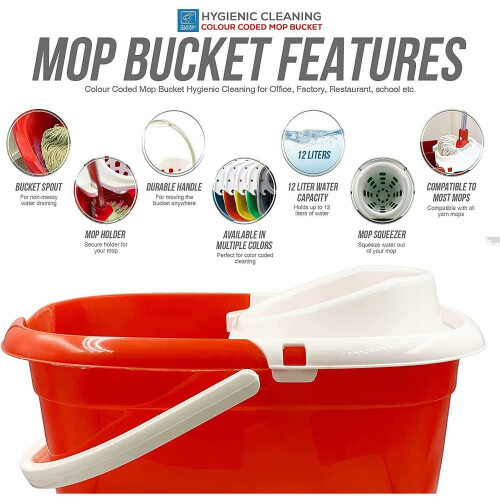 12L Red Mop Bucket with Removable Wringer - Colour-Coded for High-Risk Areas (Code 103969) 1