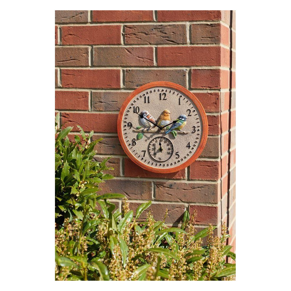 Smart Garden Birdwood Wild Bird Robin Blue Tit Outdoor Clock Thermometer 5164011