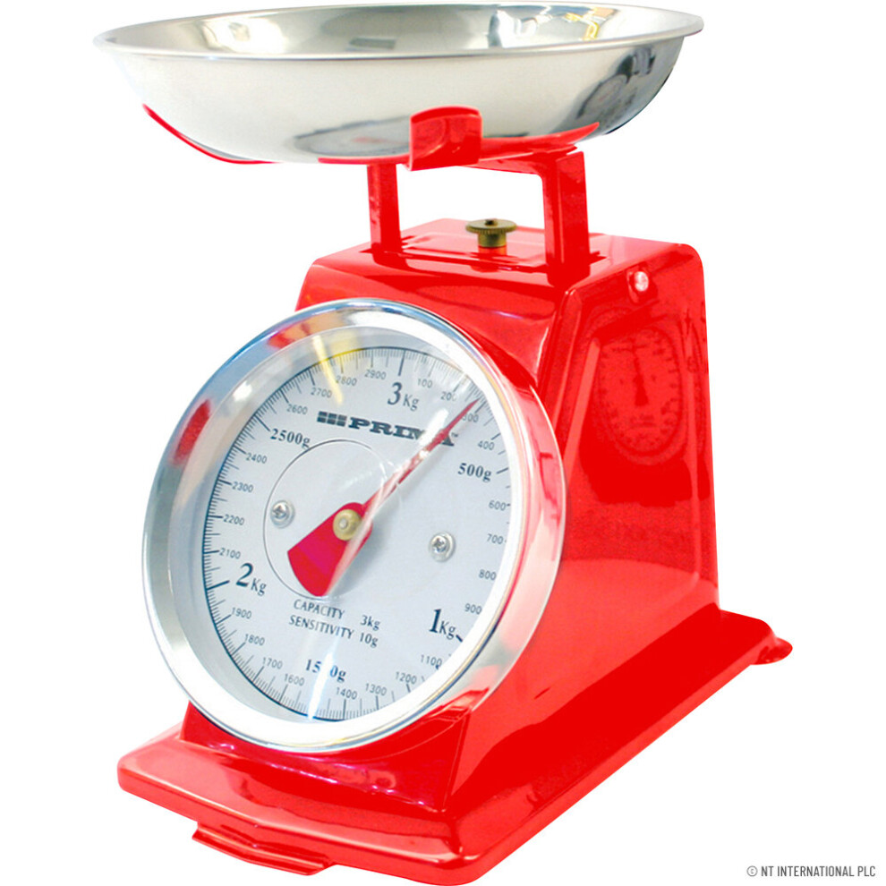 3kg Red Mechanical Kitchen Scales Traditional Retro Scales With Bowl