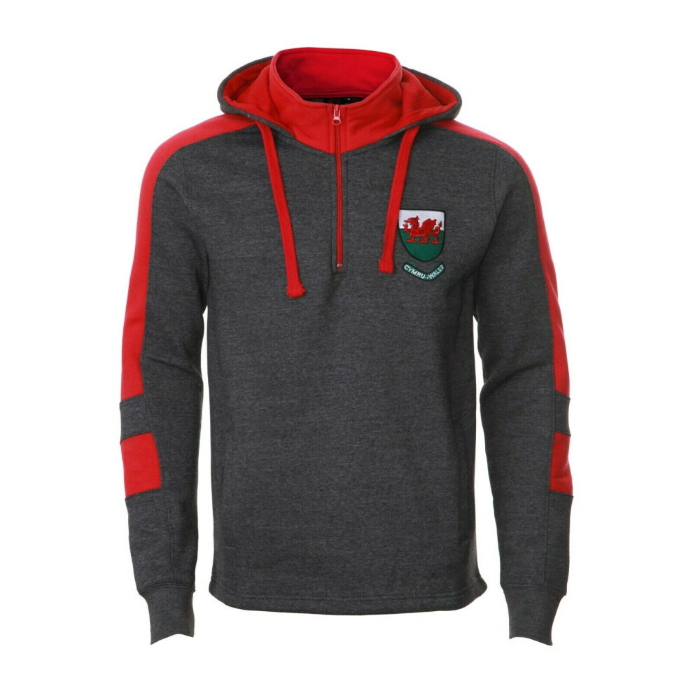 (XL) Mens Wales Cymru Welsh 1/4 Zip Grey Hoodie Hoody Top Embroidered Design