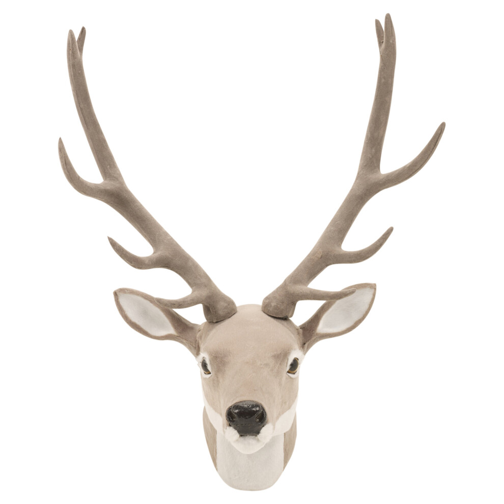 (Grey, Large) Reindeer Head Decoration Deer Antler Christmas