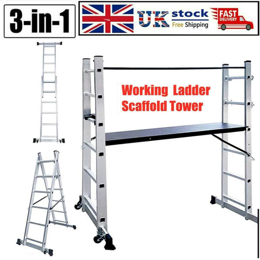3In1 Heavy Duty Aluminium Working Ladder Step Platform Scaffold Tower 097239250177
