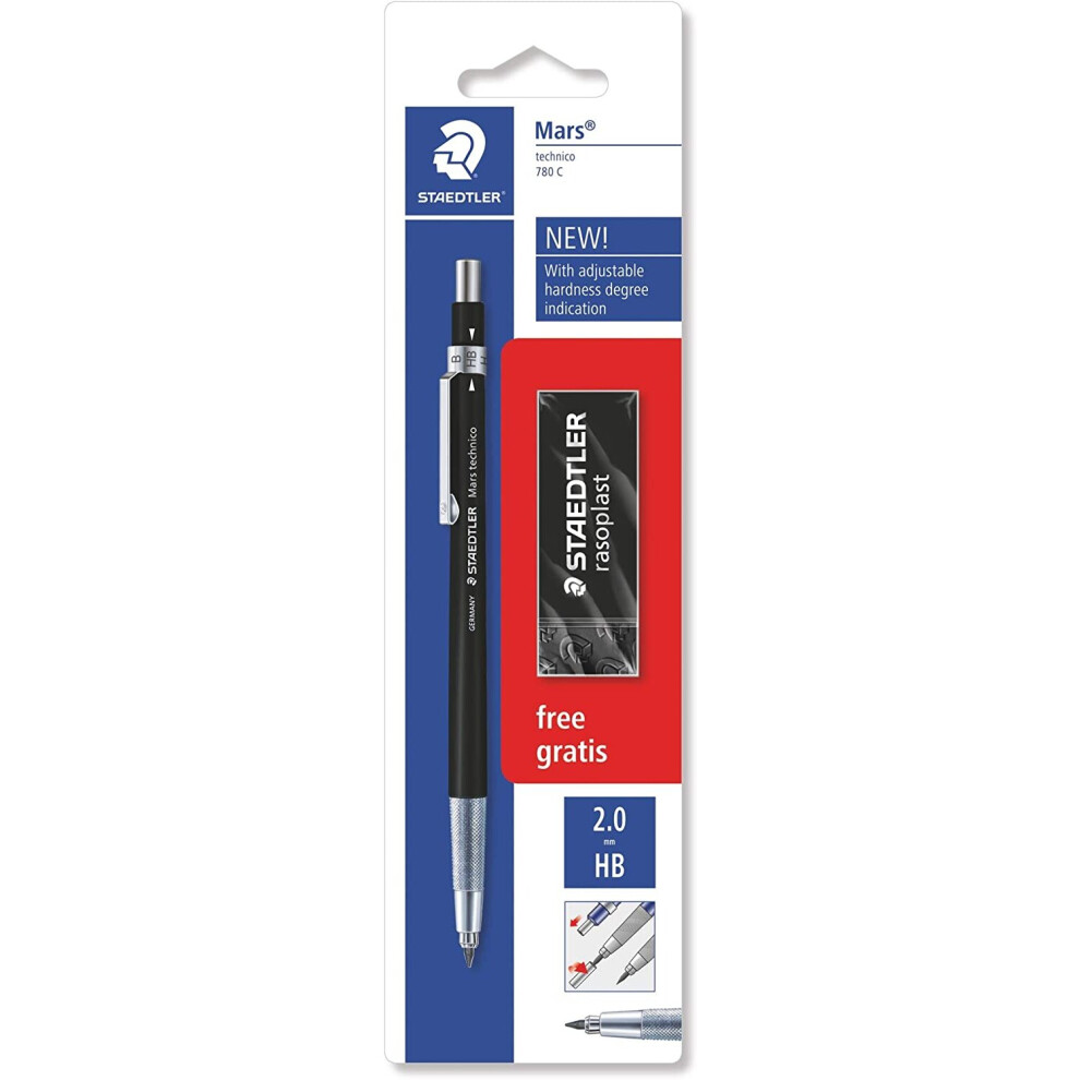 Staedtler 780 C Bkp6 Mars Technico Mechanical Pencil With Hb Lead And Eraser, Black