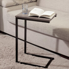 Metal C Shaped Side Table Black Powder Coating Rustic Top