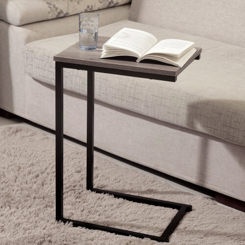 Direct Online Houseware Metal C Shaped Side Table Black Powder Coating Rustic Top