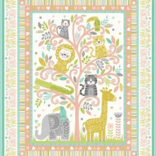 Baby Safari Animal Pink Panel 100% Cotton Print Fabric