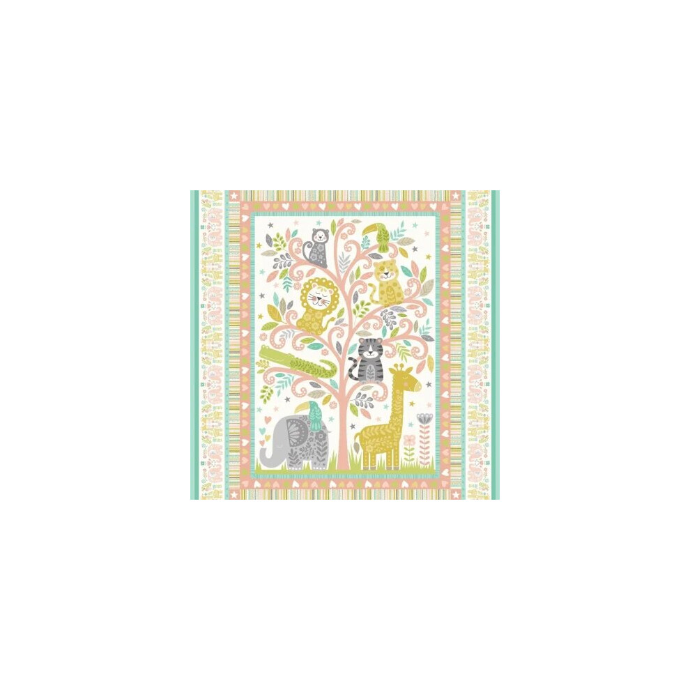 Baby Safari Animal Pink Panel 100% Cotton Print Fabric