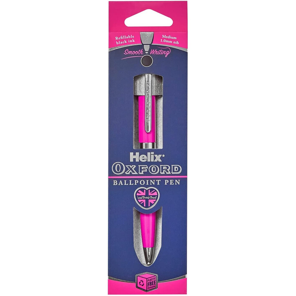 Helix Oxford Premium Ballpoint Pen (Pink) With Plastic Free Packaging