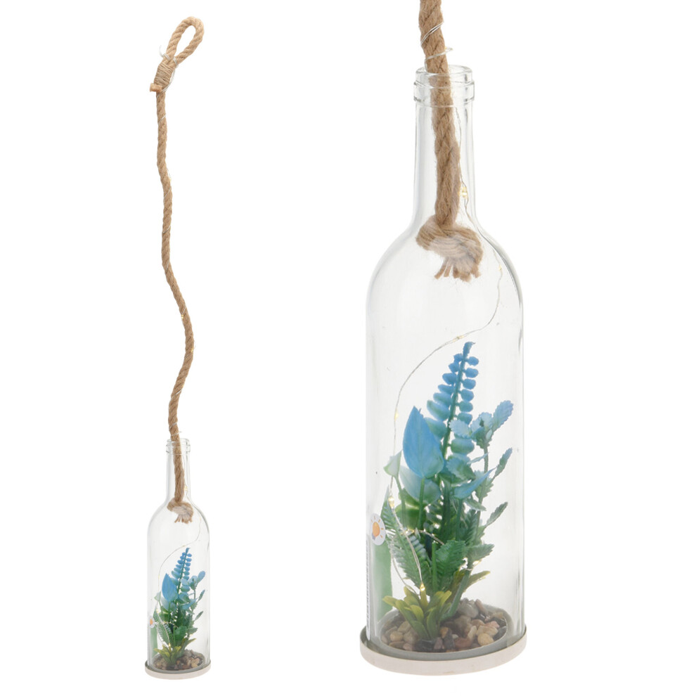 (Blue) Glass Bottle Plant Decorative Ornament On LED Rope