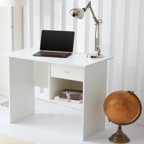 RayGar Computer Desk with Drawer and Open Storage Space for Home and Office - White
