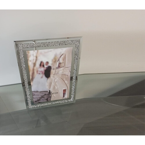 (A4) Crushed crystals photo frame silver mirrored 2