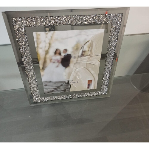 (7x5 inch) Crushed crystals photo frame silver mirrored 1