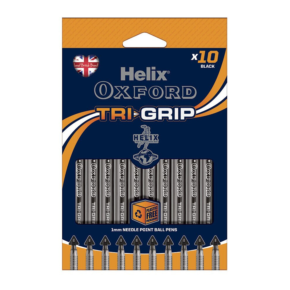 Helix Oxford Tri-Grip Ballpoint Pens (x10 Pack Black Ink)