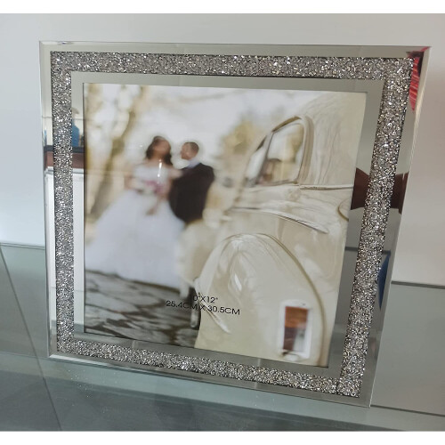 (10X12 inch) Crushed crystals photo frame silver mirrored 2