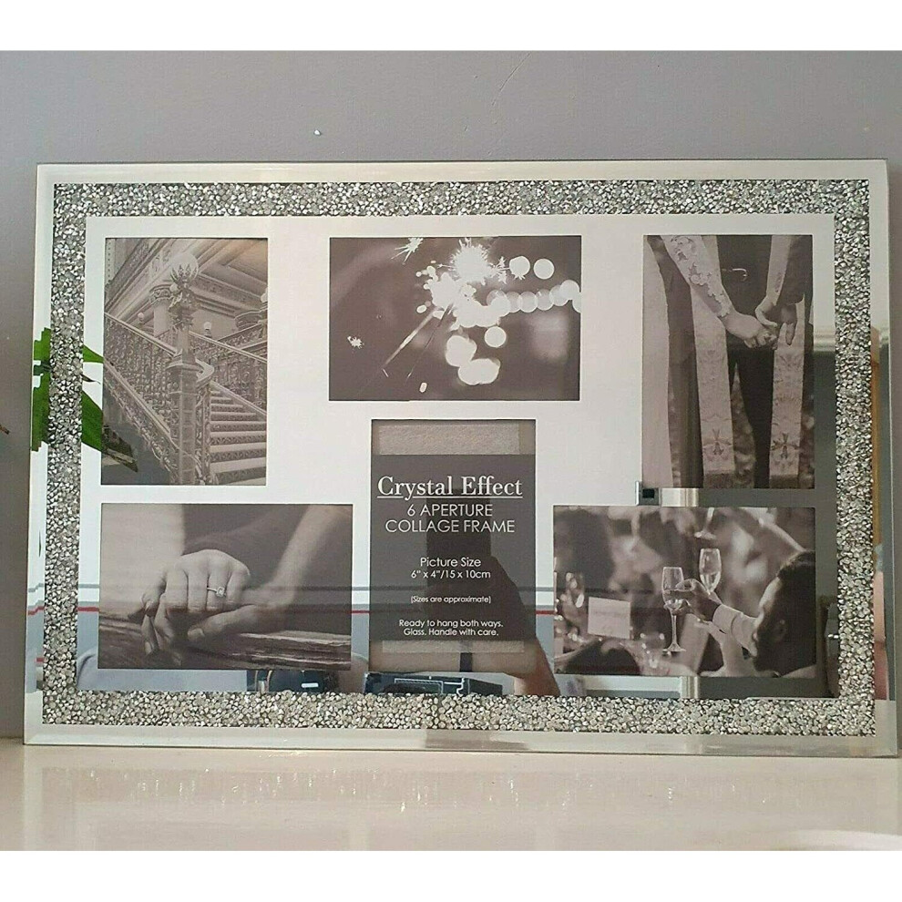 (6 Picture Frame) Crushed crystals photo frame silver mirrored